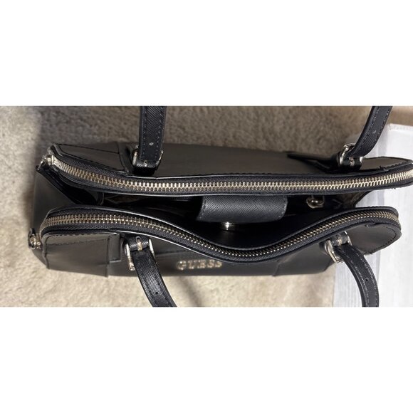 GUESS Huntley Cali Structured Satchel Handbag Dual Handles Charm Accent Black - Picture 5 of 16